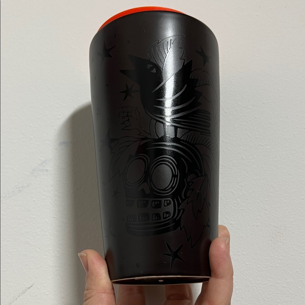 Black Halloween Starbucks Ceramic Tumbler with Skull and Bird Design 12oz